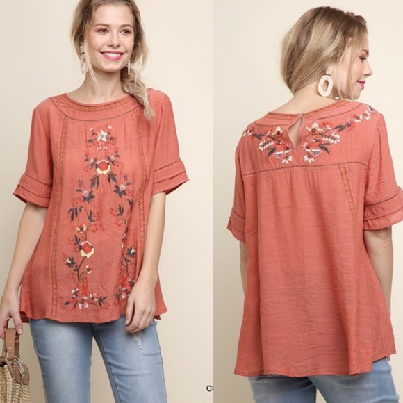 BellanBlue Tops - Embroidered Top - CLAY